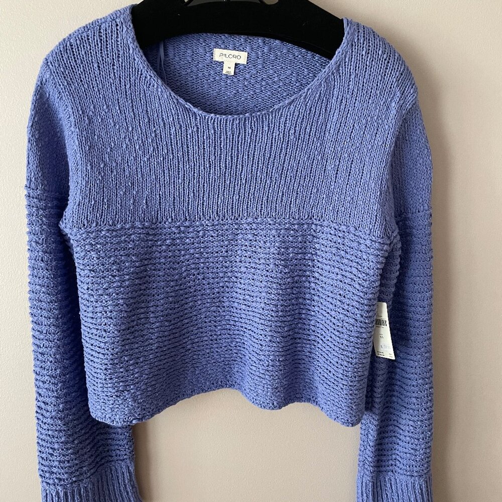 Anthropologie Pilcro Textured Boat-Neck Sweater Relaxed Cropped Top in Purple